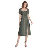 Tribal Storm Puff Sleeve Split Thigh Midi Dress - Objet D'Art