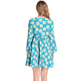 Daisy Print Lantern Sleeve Deep V-Neck Short Dress - Objet D'Art