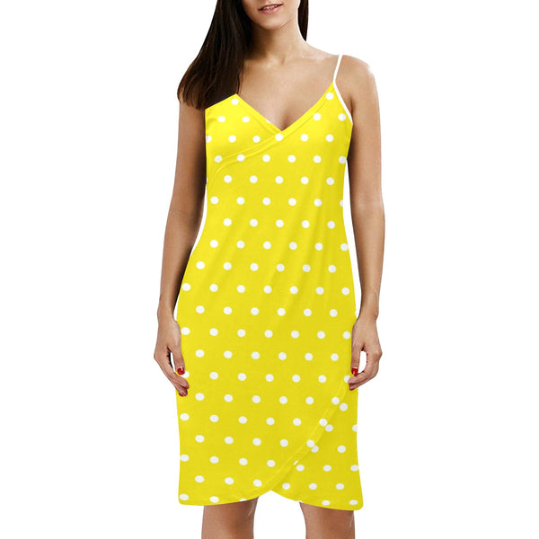 sunshine polka dots Spaghetti Strap Backless Beach Cover Up Dress (Model D65) - Objet D'Art