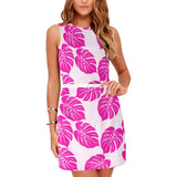 fuchsia palm print 4B Eos Women's Sleeveless Dress (Model D01) - Objet D'Art