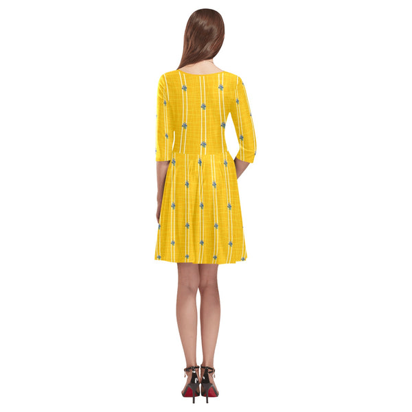 TURMERIC striped floral print Tethys Half-Sleeve Skater Dress(Model D20) - Objet D'Art