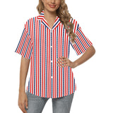 stars and stripes stripe print All Over Print Hawaiian Shirt for Women (Model T58) - Objet D'Art