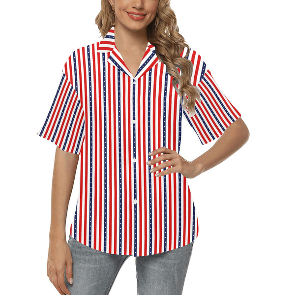 stars and stripes stripe print All Over Print Hawaiian Shirt for Women (Model T58) - Objet D'Art