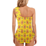 mandala gold print 3 Women's One Shoulder Backless Swimsuit (Model S44) - Objet D'Art