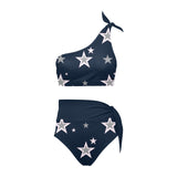 navy blue 2 print 4 High Waisted One Shoulder Bikini Set (Model S16) - Objet D'Art