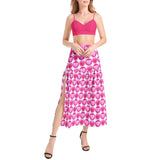 Heart Print Bralette Top and High Slit Thigh Skirt Set - Objet D'Art