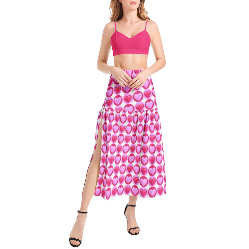 Heart Print Bralette Top and High Slit Thigh Skirt Set - Objet D'Art