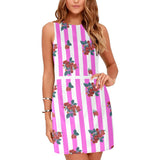 rasp striped print 2 Eos Women's Sleeveless Dress (Model D01) - Objet D'Art