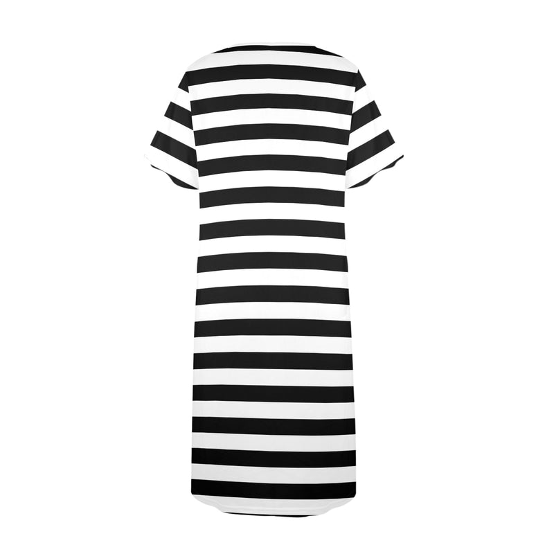 bw bold striped print 2 Women's Button Front House Dress - Objet D'Art