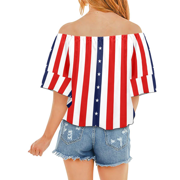 stars and stripes print 2 Off Shoulder Knot Front Blouse (Model T71) - Objet D'Art