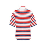 americana stars and stripes striped print 2 All Over Print Hawaiian Shirt for Women (Model T58) - Objet D'Art
