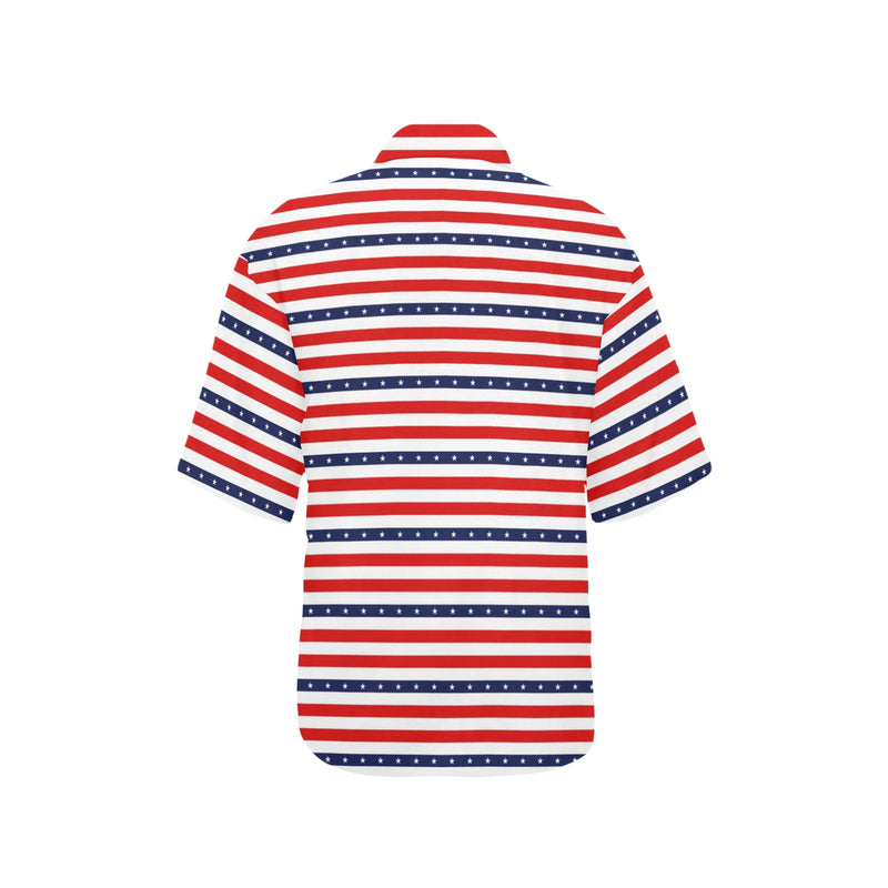 americana stars and stripes striped print 2 All Over Print Hawaiian Shirt for Women (Model T58) - Objet D'Art