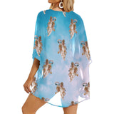 cheribum in the clouds print 3 Women's Kimono Chiffon Cover Up (Model H51) - Objet D'Art