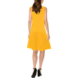 saffron print solid 2 Sleeveless Splicing Shift Dress(Model D17) - Objet D'Art