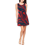 red blue leaf print 2 Thea Sleeveless Skater Dress(Model D19) - Objet D'Art
