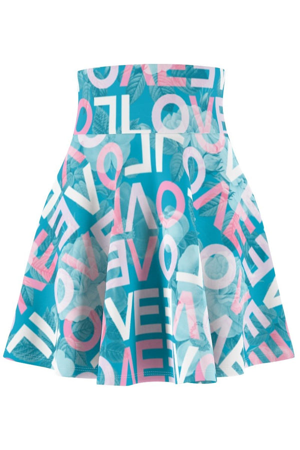 Floral Love Print Women's Skater Skirt - Objet D'Art