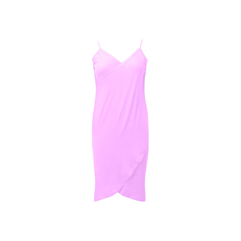 light purple pink solid Spaghetti Strap Backless Beach Cover Up Dress (Model D65) - Objet D'Art