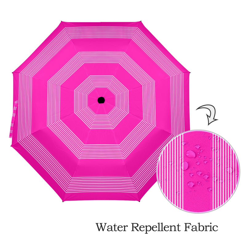 fuchsia striped umbrella print 2A Semi-Automatic Foldable Umbrella (Model U12) - Objet D'Art