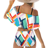 color fun print 2 Women's Ruffle Off Shoulder Bikini Swimsuit (Model S45) - Objet D'Art