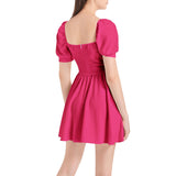 Pink Puff Sleeve Sweetheart Neck Short Dress - Objet D'Art