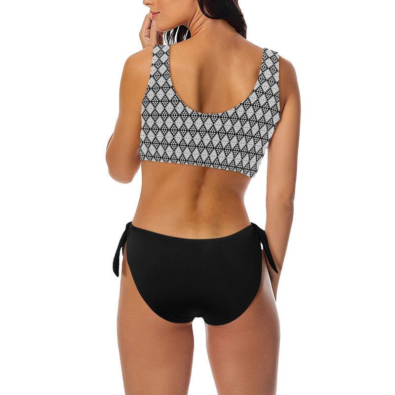 diamond medium print Bow Tie Front Bikini Swimsuit (Model S38) - Objet D'Art