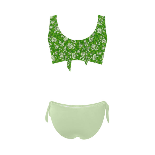 avocado spread solid print Bow Tie Front Bikini Swimsuit (Model S38) - Objet D'Art