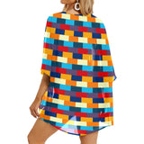 self portrait color scheme print Women's Kimono Chiffon Cover Up (Model H51) - Objet D'Art