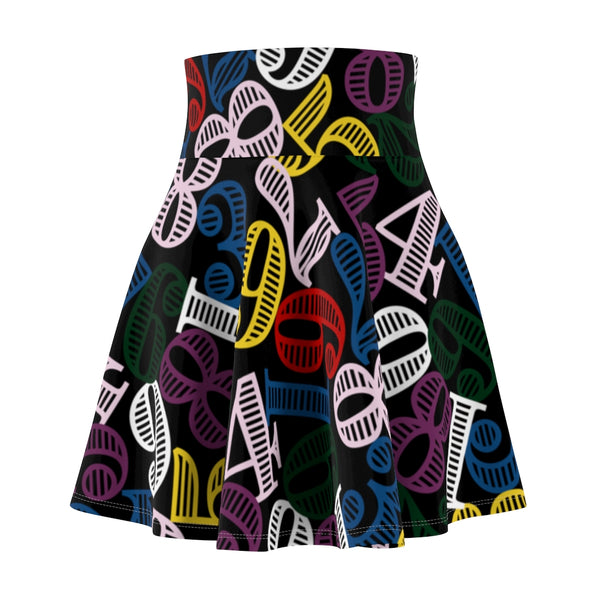 Colorful Number Cloud Women's Skater Skirt - Objet D'Art