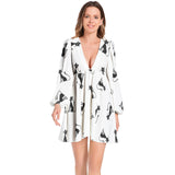 Nine Lives Lantern Sleeve Deep V-Neck Short Dress - Objet D'Art