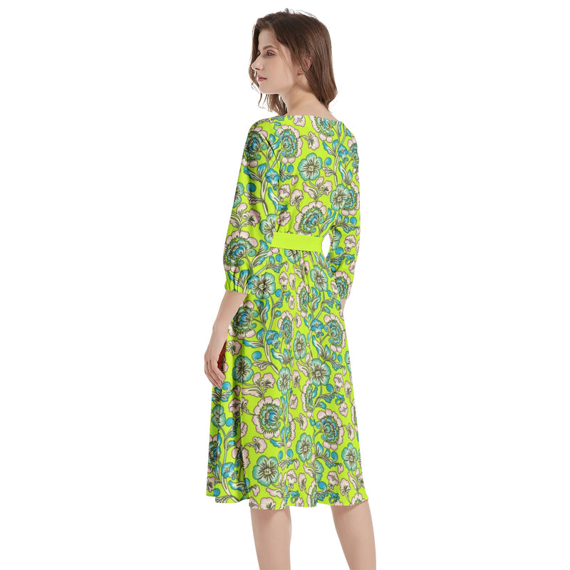 Boat Neck Belted Flared Dress - Objet D'Art