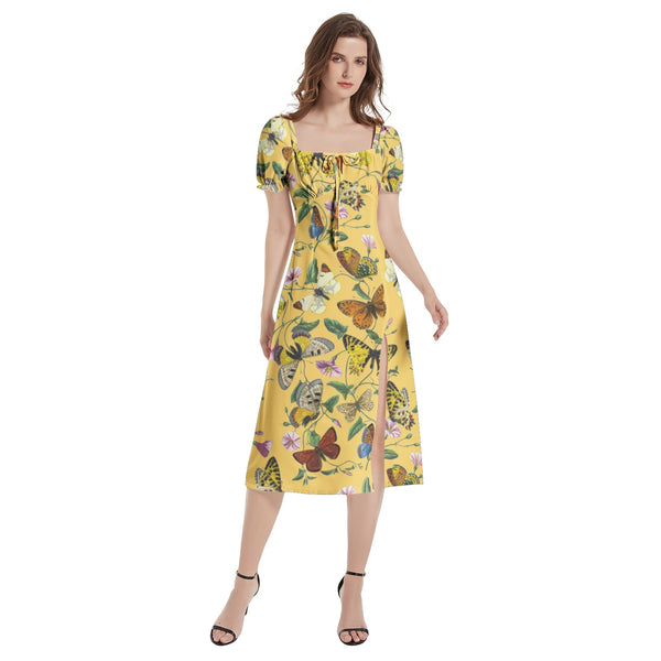 Puff Sleeve Split Thigh Midi Dress - Objet D'Art