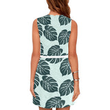 dark green light green background print Eos Women's Sleeveless Dress (Model D01) - Objet D'Art