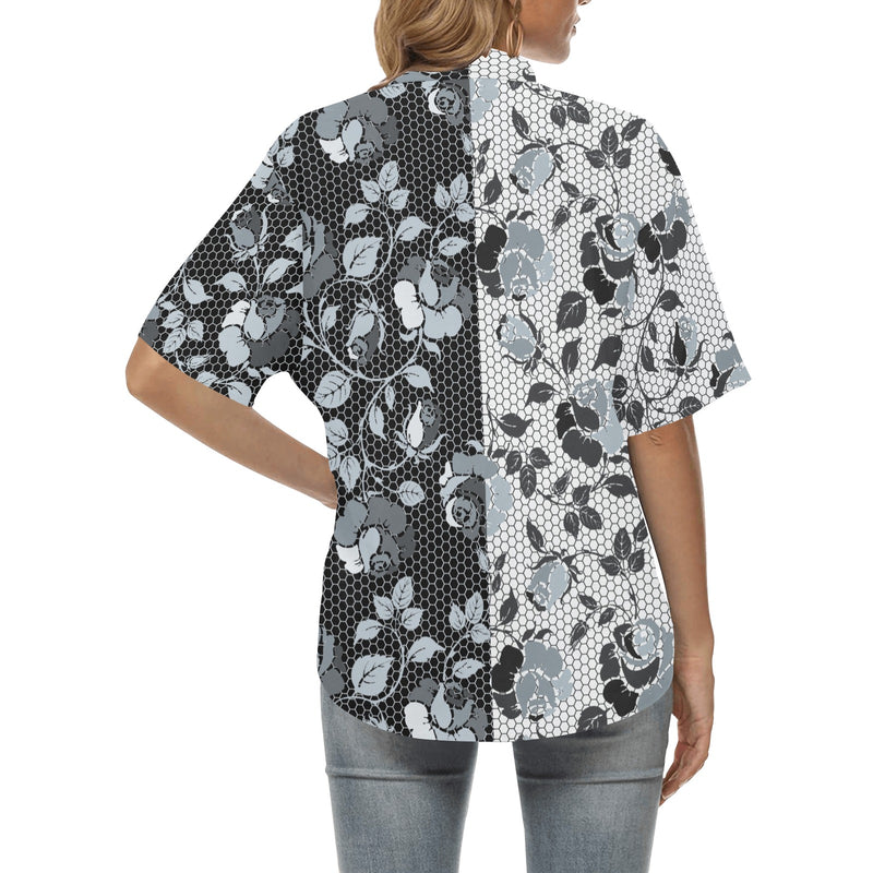 selenium gray print 2 All Over Print Hawaiian Shirt for Women (Model T58) - Objet D'Art