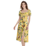 Puff Sleeve Split Thigh Midi Dress - Objet D'Art