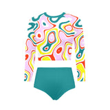 light pine green solid print Long Sleeve Bikini Set (Model S27) - Objet D'Art