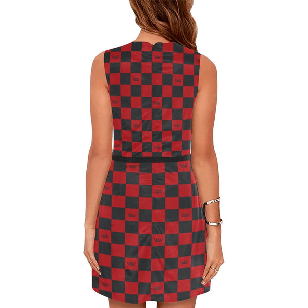 chess queen dress print 2 Eos Women's Sleeveless Dress (Model D01) - Objet D'Art