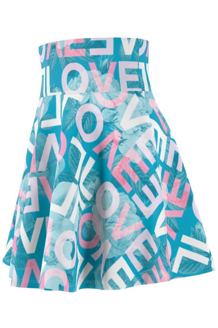 Floral Love Print Women's Skater Skirt - Objet D'Art