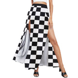 bw check print 2 High Slit Long Beach Dress (Model S40) - Objet D'Art