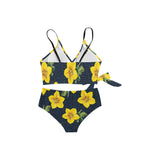 yellow flora print copy Knot Side Bikini Swimsuit (Model S37) - Objet D'Art