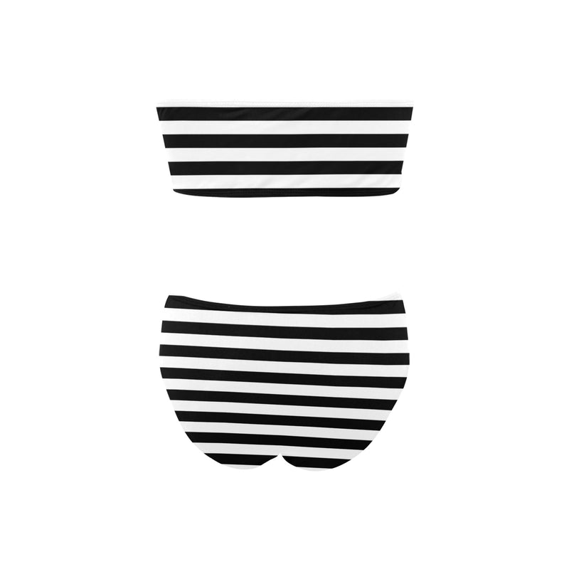 bw bold striped print 2 Chest Wrap Bikini Swimsuit (Model S36) - Objet D'Art