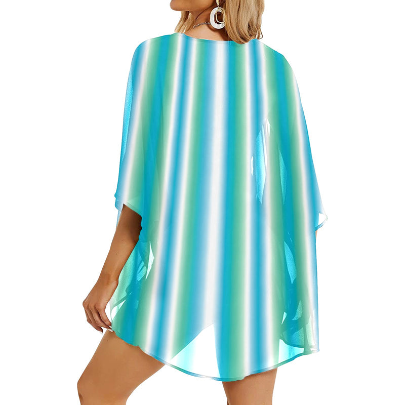 biscayne atoll white pattern print Women's Kimono Chiffon Cover Up (Model H51)