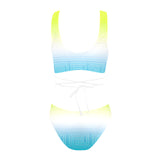 neon green greek key ombre print 8A Cross String Bikini Set (Model S29) - Objet D'Art