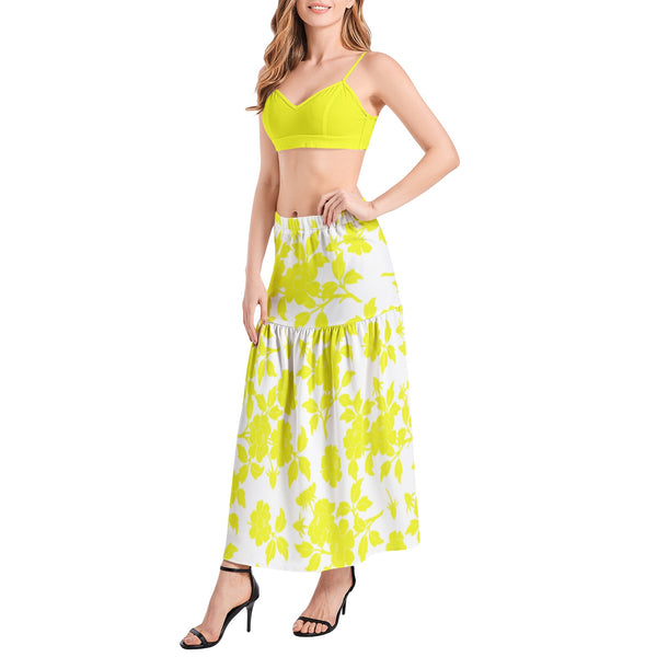 Yellow Rose Bralette Top and High Slit Thigh Skirt Set - Objet D'Art