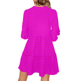 fuchsia greek key offset print V-Neck Loose Fit Dress (Model D62) - Objet D'Art