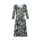 butterfly greek key print 2 Tethys Half-Sleeve Skater Dress(Model D20) - Objet D'Art