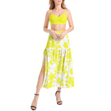 Yellow Rose Bralette Top and High Slit Thigh Skirt Set - Objet D'Art