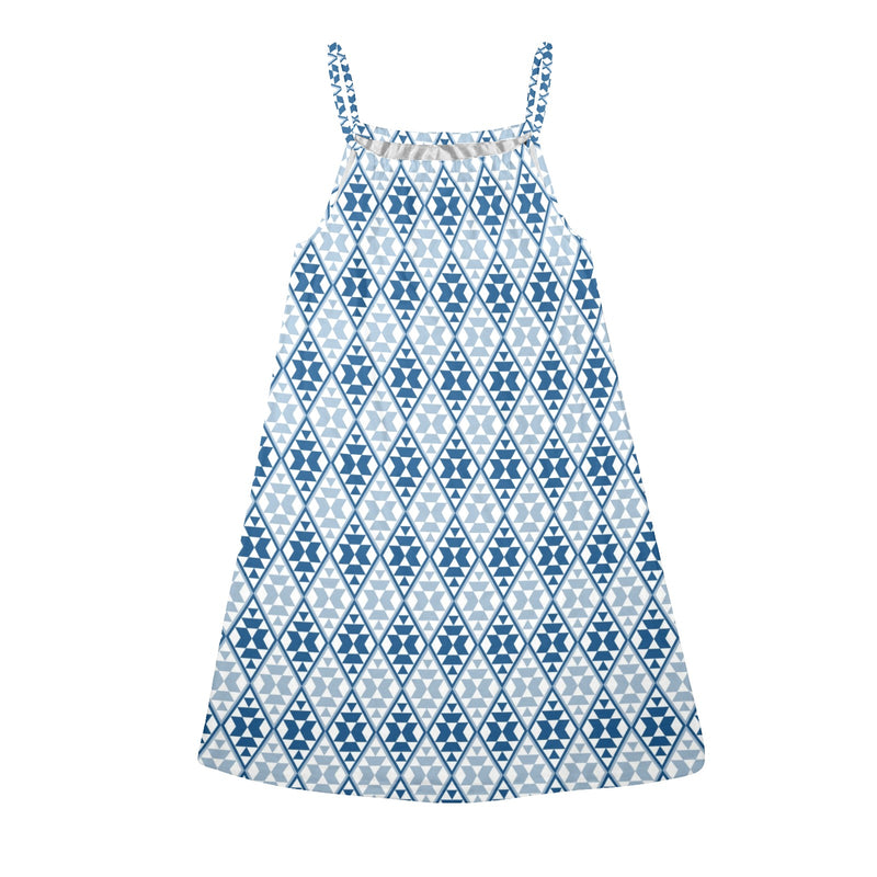 diamond print 8 Drawstring Neck Sleeveless Dress (Model D68) - Objet D'Art