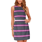 FUCHSIA GRAY 3 BAND STRIPED PRINT Eos Women's Sleeveless Dress (Model D01) - Objet D'Art