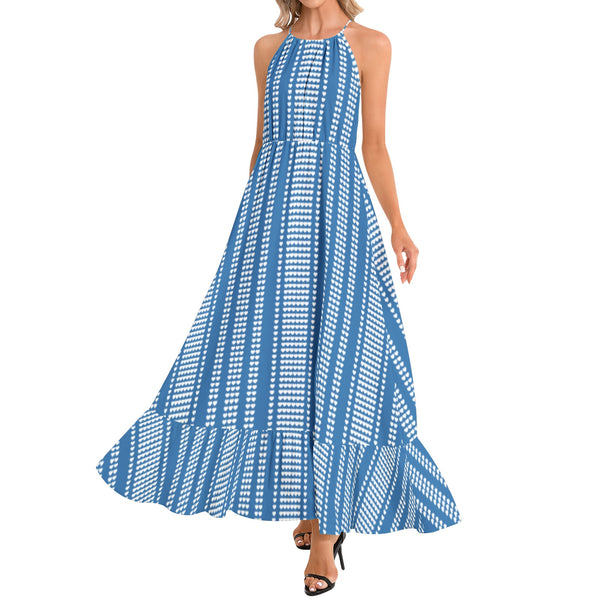 Array of Hearts Ruffle Hem Halter Neck Maxi Dress - Objet D'Art