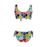 color hex print 2 Bow Tie Front Bikini Swimsuit (Model S38) - Objet D'Art